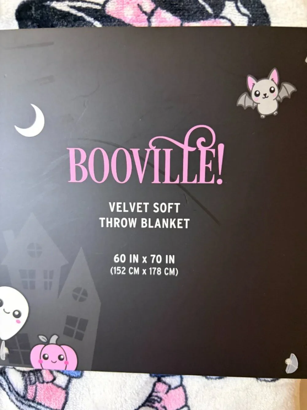 Booville Boojee Ghost Halloween Velvet Soft Throw Blanket 60x70 Bats NWT